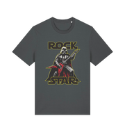 grey geek t-shirt with the graphic of darth vader shredding the guitar and the slogan 'rock star'