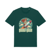 green music t-shirt with the graphic of a woman riding a rocket and the slogan 'rocket queen'