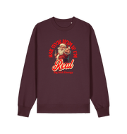red brown christmas sweater with the graphic of santa and the slogan 'ask your mum if i'm real'