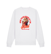 white christmas sweater with the graphic of santa and the slogan 'ask your mum if i'm real'