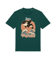 green funny animal t-shirt with the graphic of an orca whale and the slogan 'sea panda'