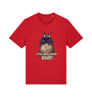 red funny offensive t-shirt with the graphic of a dung beetle and the slogan 'i've seen some shit'
