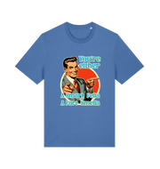 blue funny graphic t-shirt with a man pointing his fingers and the slogan 'you're either a smart fella or a fart smella'