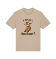 sand funny animal t-shirt with the graphic of a bull sat on the toilet and the slogan 'i smell bullshit'