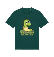 green animal t-shirt with the graphic of nessie in a sock and the slogan 'the sock ness monster'