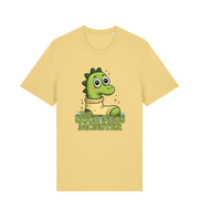 yellow animal t-shirt with the graphic of nessie in a sock and the slogan 'the sock ness monster'