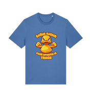 blue funny offensive t-shirt with the graphic of a cartoon duck and the slogan 'splish splash your opinion is trash'