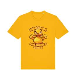 yellow funny offensive t-shirt with the graphic of a cartoon duck and the slogan 'splish splash your opinion is trash'