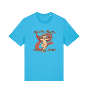 blue funny t-shirt with the graphic of cupid and the slogan 'stealin hearts and blastin farts'
