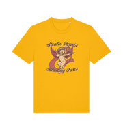 yellow funny t-shirt with the graphic of cupid and the slogan 'stealin hearts and blastin farts'