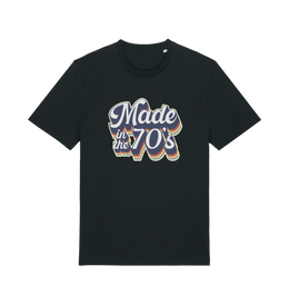 black slogan t-shirt with 'made in the 70's'