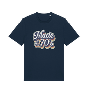 navy slogan t-shirt with 'made in the 70's'