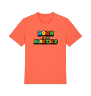orange slogan t-shirt with 'born in the nineties'