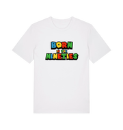 white slogan t-shirt with 'born in the nineties'