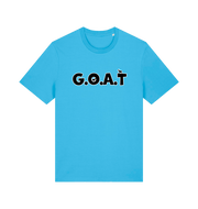 blue slogan t-shirt with 'goat'