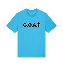 blue slogan t-shirt with 'goat'