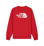 red christmas sweater with the slogan 'the north pole'