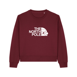 burgundy christmas sweater with the slogan 'the north pole'