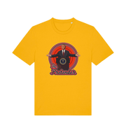 yellow music t-shirt with the graphic of the 47th president and the slogan 'the pretender'