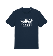 navy funny offensive t-shirt with 'i think you're pretty fucking stupid'
