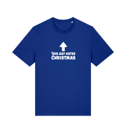 blue christmas t-shirt with the slogan 'this guy hates christmas'