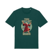 green funny jesus t-shirt with the graphic of a robed man and the slogan 'thou shalt not shave'