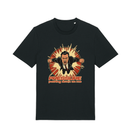 black music t-shirt with the graphic of a man and the slogan 'pressure pushing down on me'