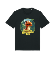 black funny offensive t-shirt with the graphic of a dinosaur and the slogan 'release the cuntasaurus rex'