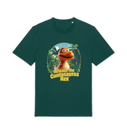 green funny offensive t-shirt with the graphic of a dinosaur and the slogan 'release the cuntasaurus rex'