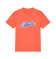 orange funny slogan t-shirt with 'used to be athletic'