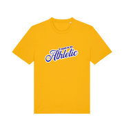 yellow funny slogan t-shirt with 'used to be athletic'