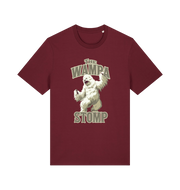 burgundy geek t-shirt with the graphic of a wampa and the slogan 'the wampa stomp'