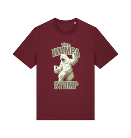 burgundy geek t-shirt with the graphic of a wampa and the slogan 'the wampa stomp'