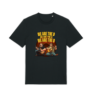 black music t-shirt with the graphic of two men playing guitars and the slogan 'we are the d'
