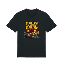 black music t-shirt with the graphic of two men playing guitars and the slogan 'we are the d'