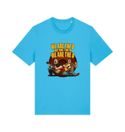 blue music t-shirt with the graphic of two men playing guitars and the slogan 'we are the d'