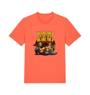 orange music t-shirt with the graphic of two men playing guitars and the slogan 'we are the d'