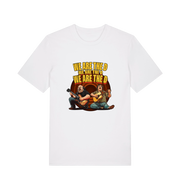 white music t-shirt with the graphic of two men playing guitars and the slogan 'we are the d'