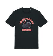 black funny animal t-shirt with the graphic of a turley and the slogan 'zero plucks given'